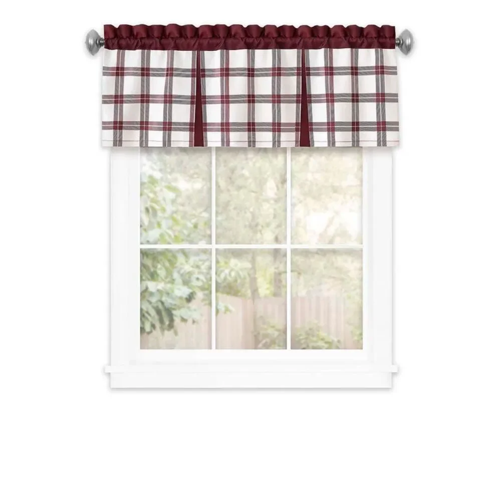 PowerSellerUSA Semi-Sheer Two-Tone Modern Kitchen Curtain with Classic Plaid